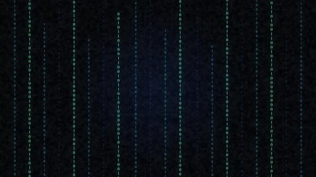 Digital data stream animation with glowing lines and binary code