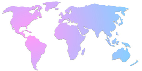 Simple world map silhouette in soft purple and blue gradient on a transparent background, showing all continents for global travel, geography, and international themes. © ZyqorineX