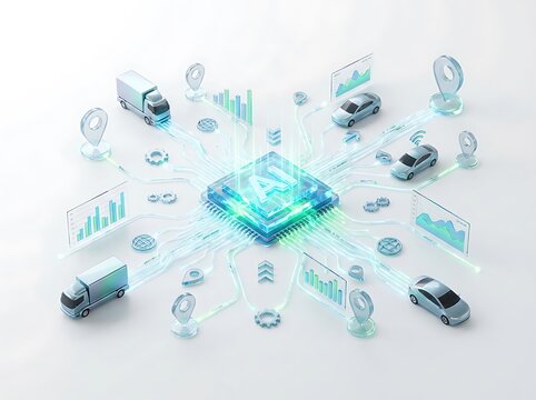 AI logistics network management system and autonomous transport fleet control center