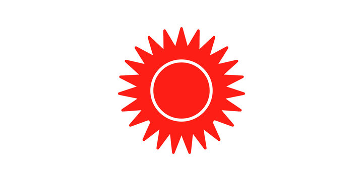 Red sunburst shape symbol on transparent background for design.