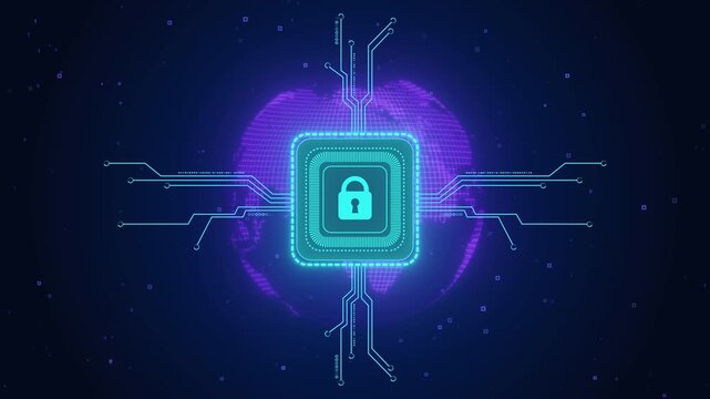 Network of connections and globe with padlock icon