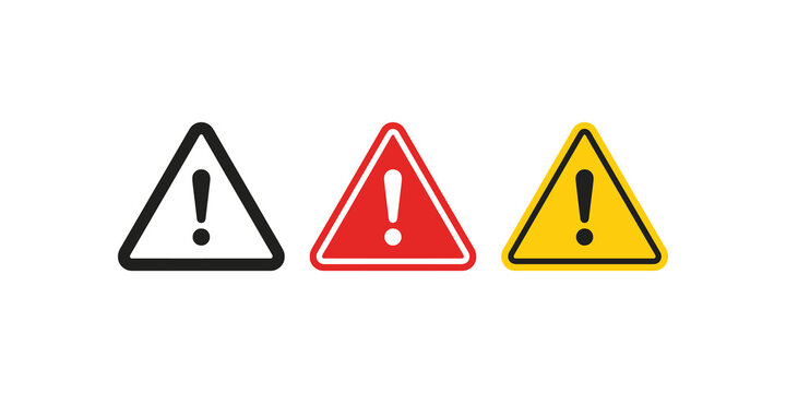Warning triangle signs with exclamation mark in red yellow and black