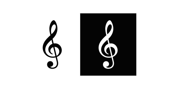 Black treble clef symbol and its reverse on transparent background.