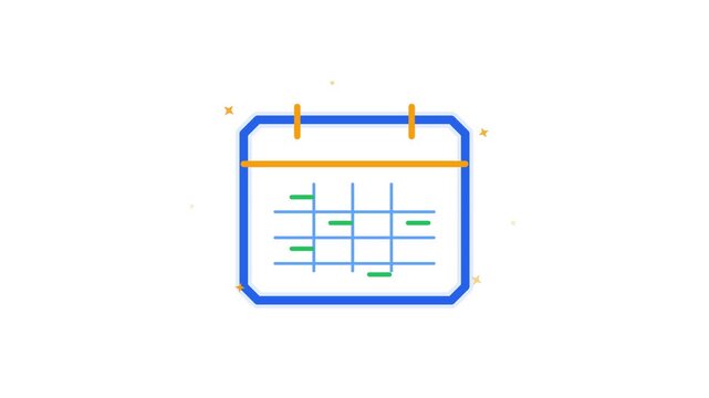 Animated calendar icon displaying monthly schedule dates with modern minimalist blue and orange vectors motion clip