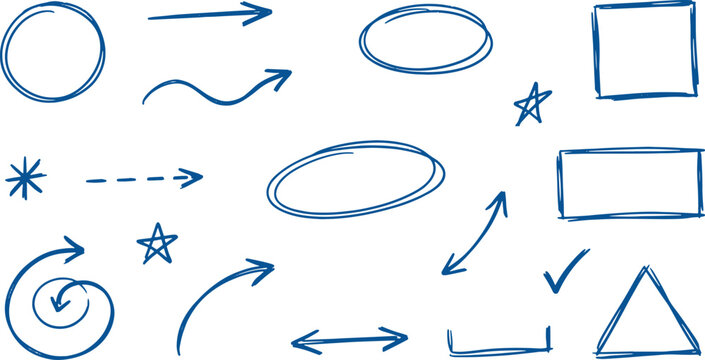 Hand Drawn Doodle Shape Set with Circles, Arrows and Stars