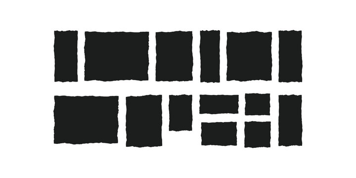 Collection of black torn paper shapes for graphic design elements.