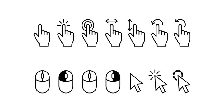 Set of cursor and mouse pointer icons for computer interaction.