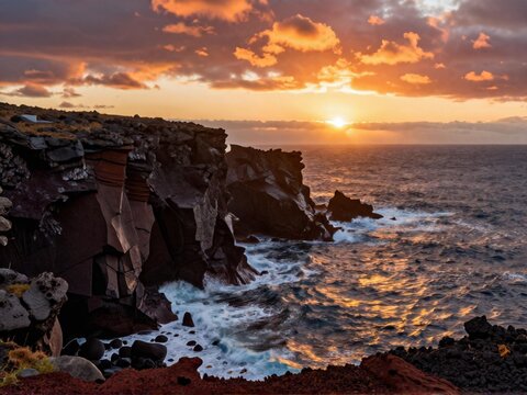 Sunset Volcanic Coast Snaefellsnes Iceland