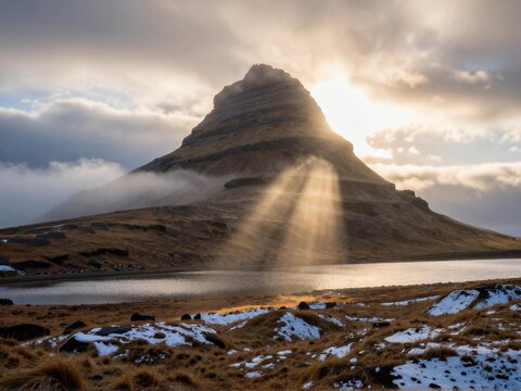 Tyndall Sunbeams Kirkjufell Morning Mist