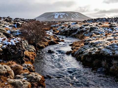 Tundra Stream First Snow Snaefellsnes Iceland