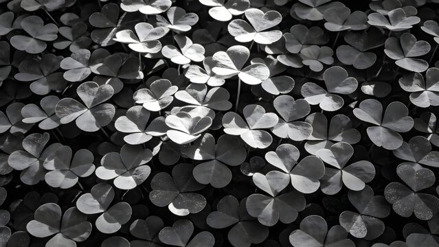 Monochrome White Clover Leaves Pattern Background
