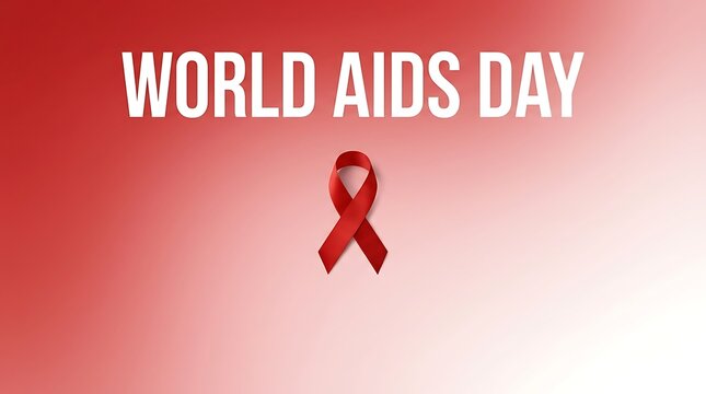 Red ribbon awareness symbol against a gradient red background for world aids day