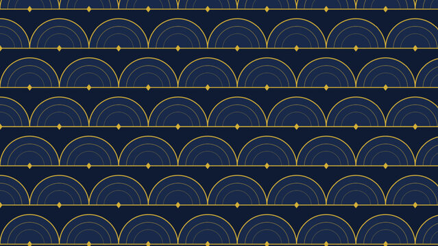 Gold art deco fan scallop pattern on navy background