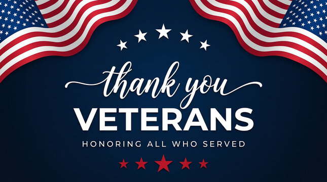 Thank you veterans sign with american flags and stars for veterans day celebration