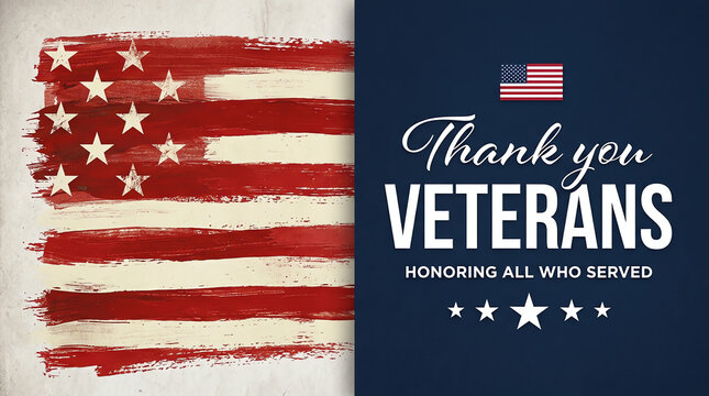 American flag illustration with text honors veterans and patriotic service