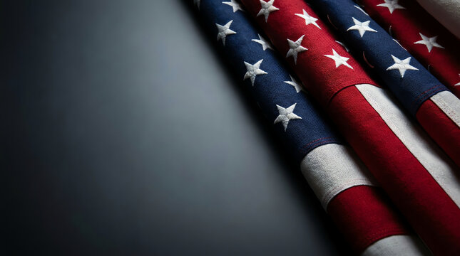 Three american flags with stars and stripes against a dark background