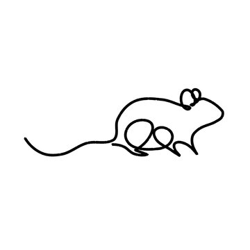 Minimalist Hand Drawn Mouse Line Art Character Icon Illustration
