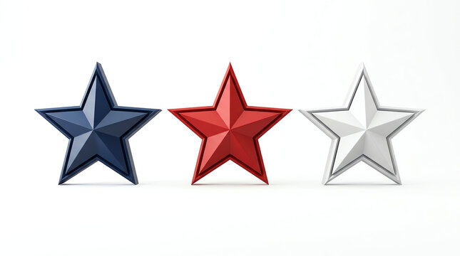 Three metallic stars arranged on a white background showcase patriotic symbolism