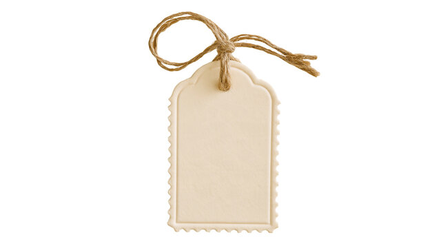 Blank vintage gift tag with twine isolated on transparent background