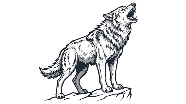 Fierce Howling Wolf Illustration Mascot Logo Style