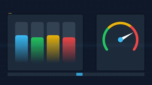 Business Data Dashboard Interface with Animated Financial Performance Metrics and Risk Gauges