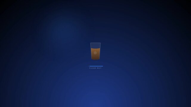 Minimalist cold beverage glass icon on dark blue background with digital graphic presentation