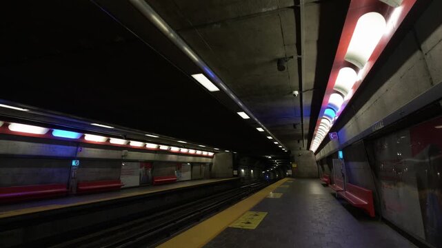 Empty platform at Vend&ocirc;me underground metro station in Montreal