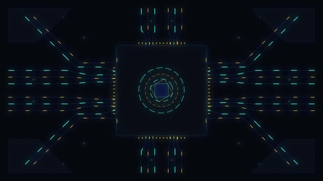 Futuristic cyberpunk glowing data stream hud motion graphic background loop