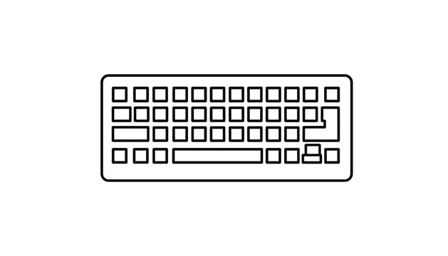 Simple computer keyboard icon shown in clean black line art on a solid white background, perfect for tech designs.