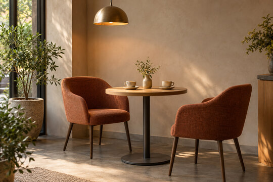Gem&uuml;tliche Caf&eacute;ecke mit zwei Sesseln und Kaffeetassen