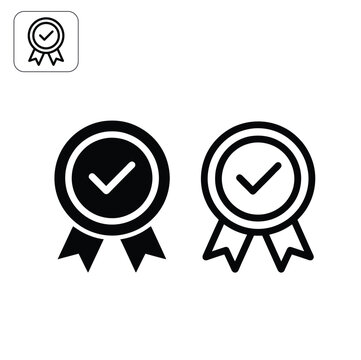Quality Assurance Checkmark Badge Icons Set in Flat Vector