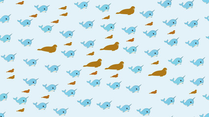 Cartoon Narwhals and Walruses Pattern © athlenamaya