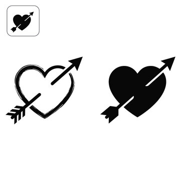 Heart with arrow icon set, romantic love symbol