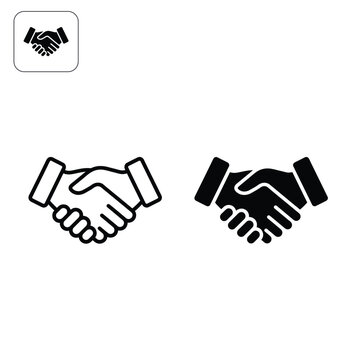 Handshake icon set, professional business agreement symbols in flat