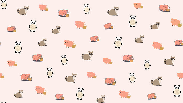 Cartoon pandas and pigs seamless pattern