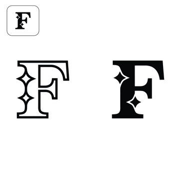 Letter F Alphabet Icon with Sparkling Stars Vector Illustration