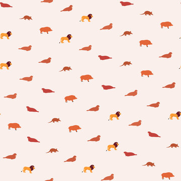 Pattern of stylized lions, boars, armadillos, and walruses