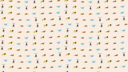 Seamless pattern of cartoon lions, seals, narwhals, and monkeys © athlenamaya