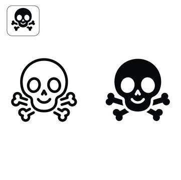 Skull and Crossbones Icon Set, Flat Vector Illustration