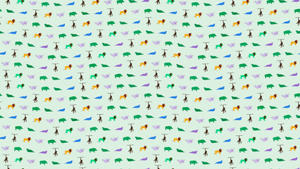Stylized animal pattern with lions, elephants, and narwhals © athlenamaya