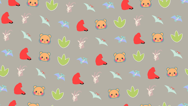 Cartoon animals and dinosaurs pattern