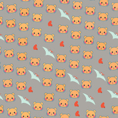 Cartoon Bear Faces and Pterodactyls Pattern © xie
