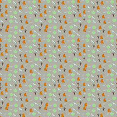 Dinosaur Pattern with Footprints and Plants © xie