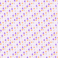 Seamless pattern of dinosaur footprints, pterodactyls, and goat heads © xie