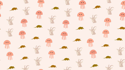Seamless pattern with jellyfish and goat heads © xie
