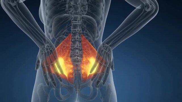 Human Sacrum Lower Back Pain - Glowing Anatomical 3D Animation of Inflammation - Healthcare Medical Science Footage