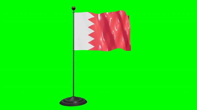 Bahrain national flag waving on a flagpole with a green screen background