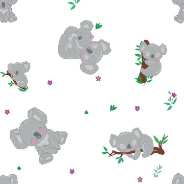 koala cartoon vector seamless pattern with red background suitable for fashion and any purposes