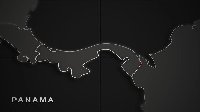 Animated map zooms to Panama with red country highlight and location pin, geographic travel visualization with alpha channel for compositing