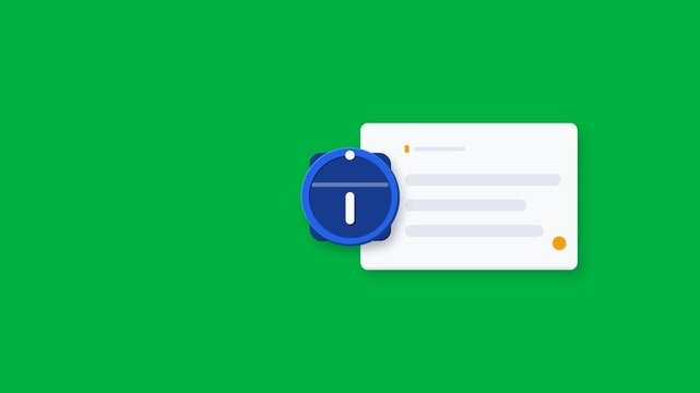 Animated information symbol opening a hidden information drawer with a clean flat vector interface, mechanical reveal motion, and seamless 10-second loop on green screen. Suitable for UI/UX design, ap